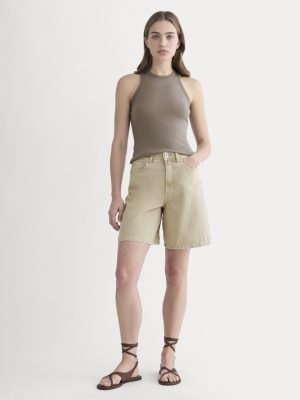 The Long A-Line Denim Short | Garment-Dyed Tan