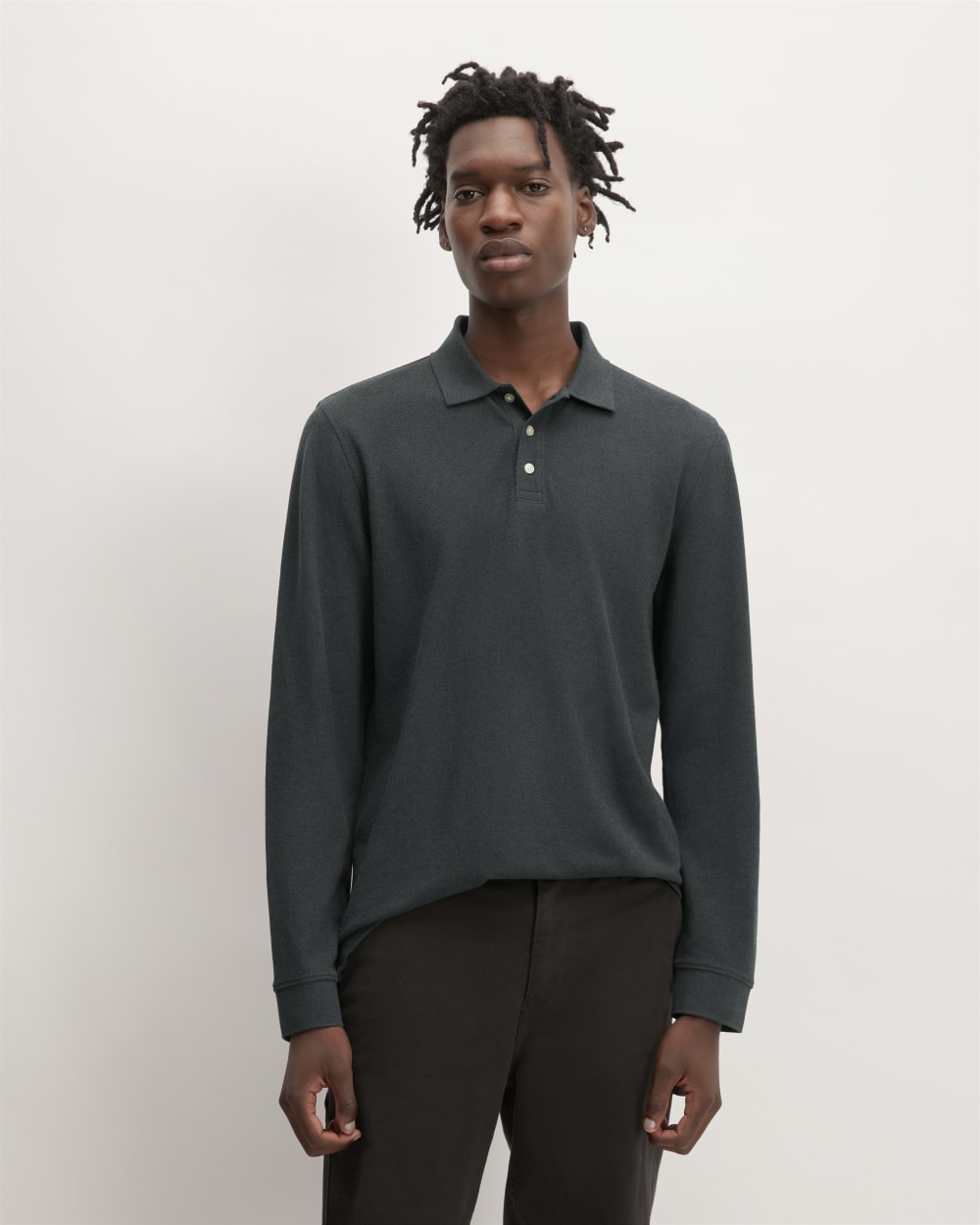 The Long-Sleeve Pique Polo | Heathered Graphite