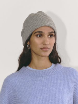 The Cashmere Ribbed Beanie | Light Heather Grey