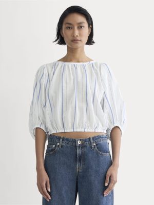 The Gauze Puff-Sleeve Top | Bone / Dutch Blue