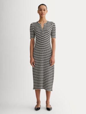 The Rib-Knit Henley Dress | Bone / Black