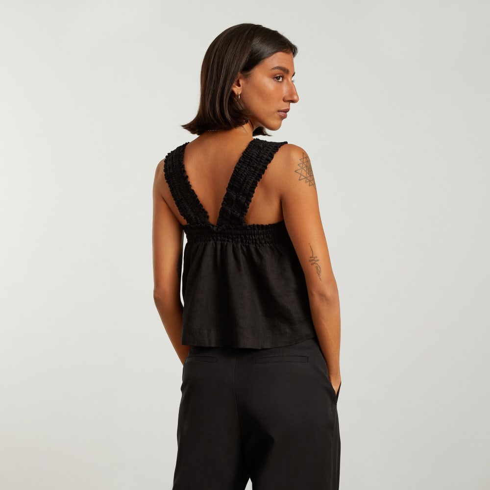 The Smocked Linen Cami | Black - Image 2