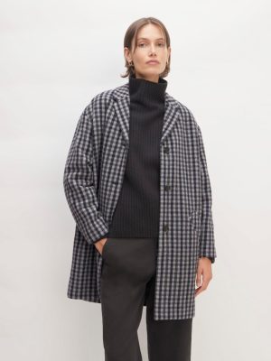The Italian ReWool? Cocoon Coat | Grey / Charcoal / Navy Check