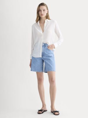 The Long A-Line Denim Short | Light Indigo