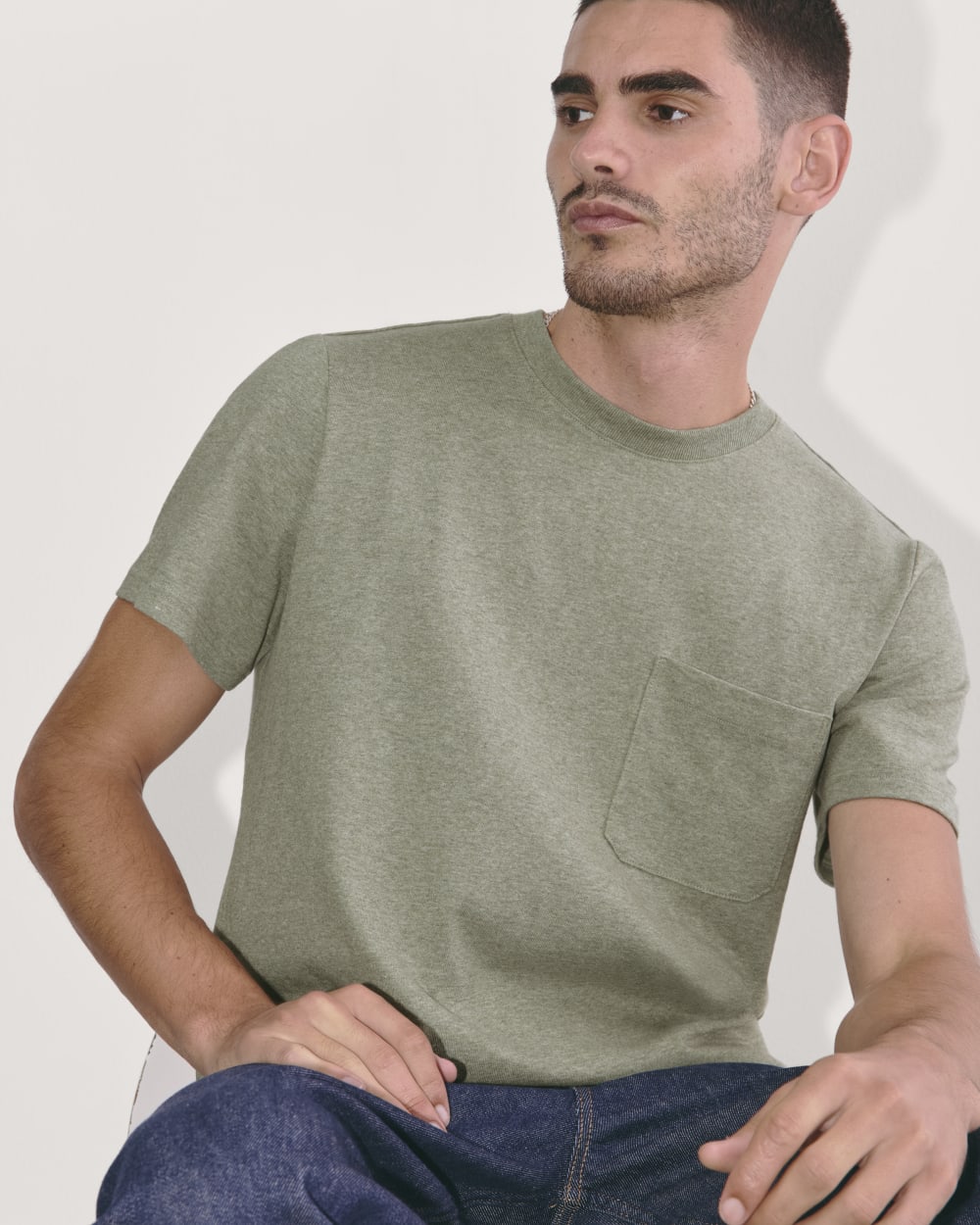 The Premium-Weight Pocket Tee | Uniform | Heather Sage Green - Image 5
