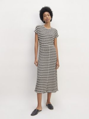 The Rib-Knit Cap-Sleeve Midi Dress | Bone / Black