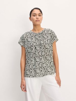 The Gathered Neck Top | Black / Bone Mini Floral
