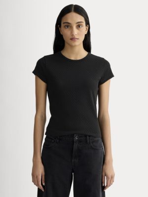 The Pointelle Short-Sleeve Tee | Black