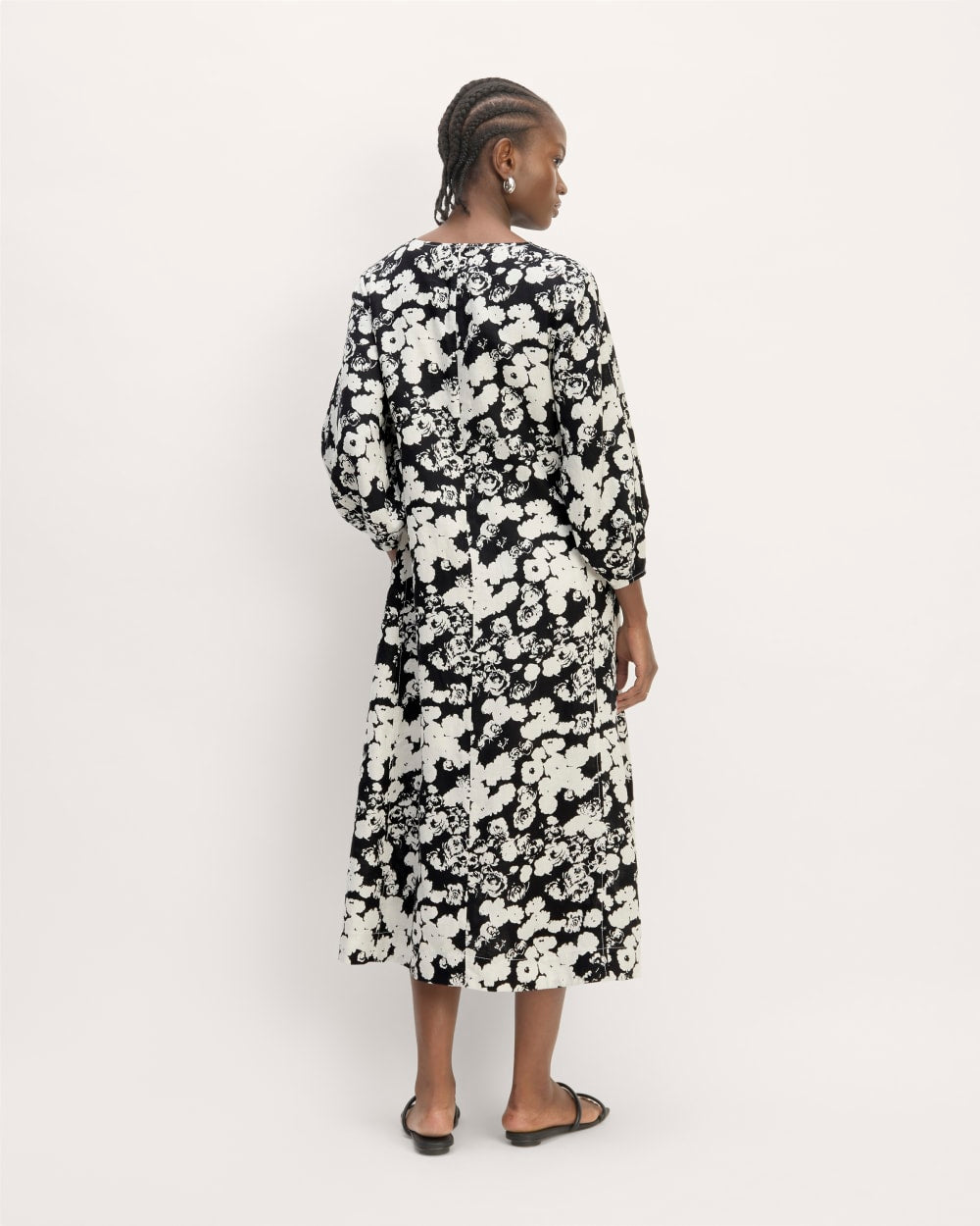 The Linen A-Line Midi Dress | Black / Bone Floral - Image 6