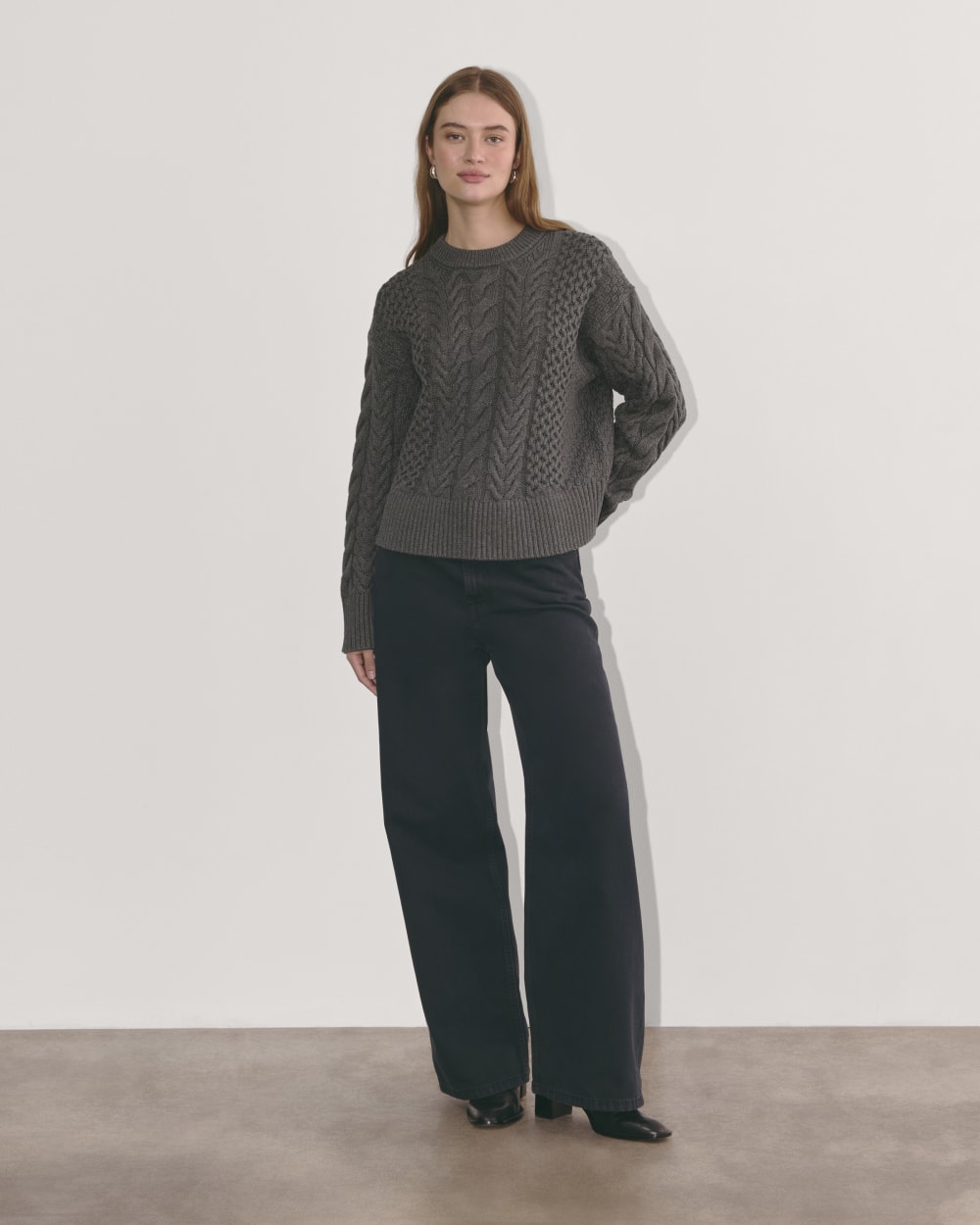 The Cable Sweater in Everyday Cotton | Heathered Charcoal - Image 4