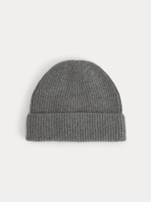 The Cashmere Ribbed Beanie | Heather Charcoal