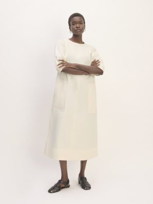 The Short-Sleeve Puff Midi Dress | Bone