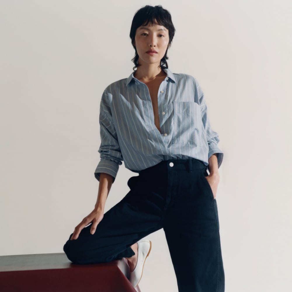 The Oversized Silky Cotton Shirt | Slate Blue - Image 4