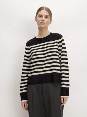 The Boxy Crew in Cashmere | Black / Bone