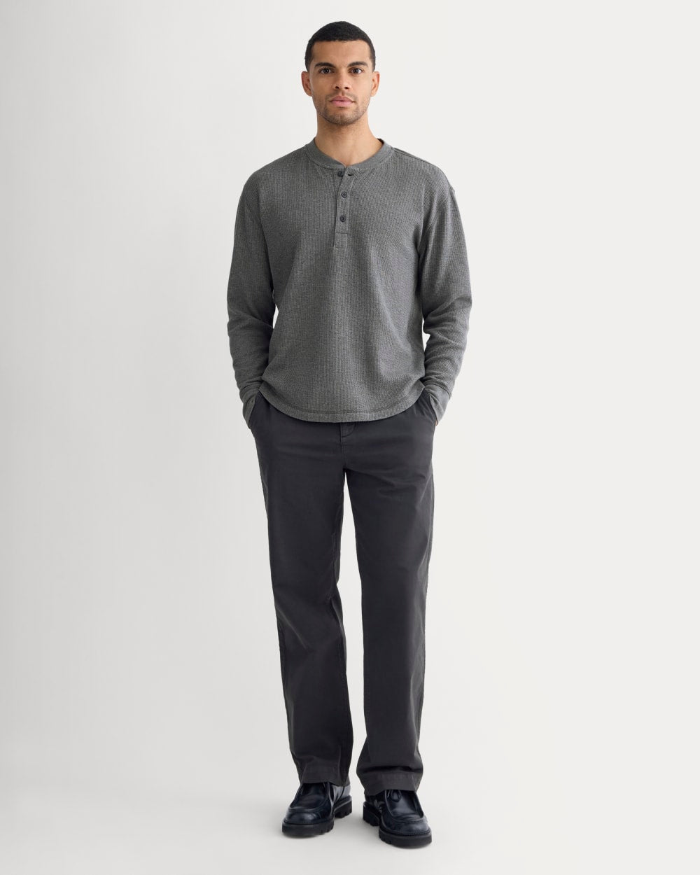 Thermal Henley in Cozy Waffle | Heathered Charcoal - Image 3