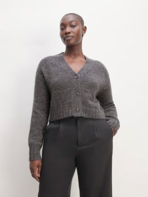 The Alpaca V-Neck Cropped Cardigan | Dark Charcoal