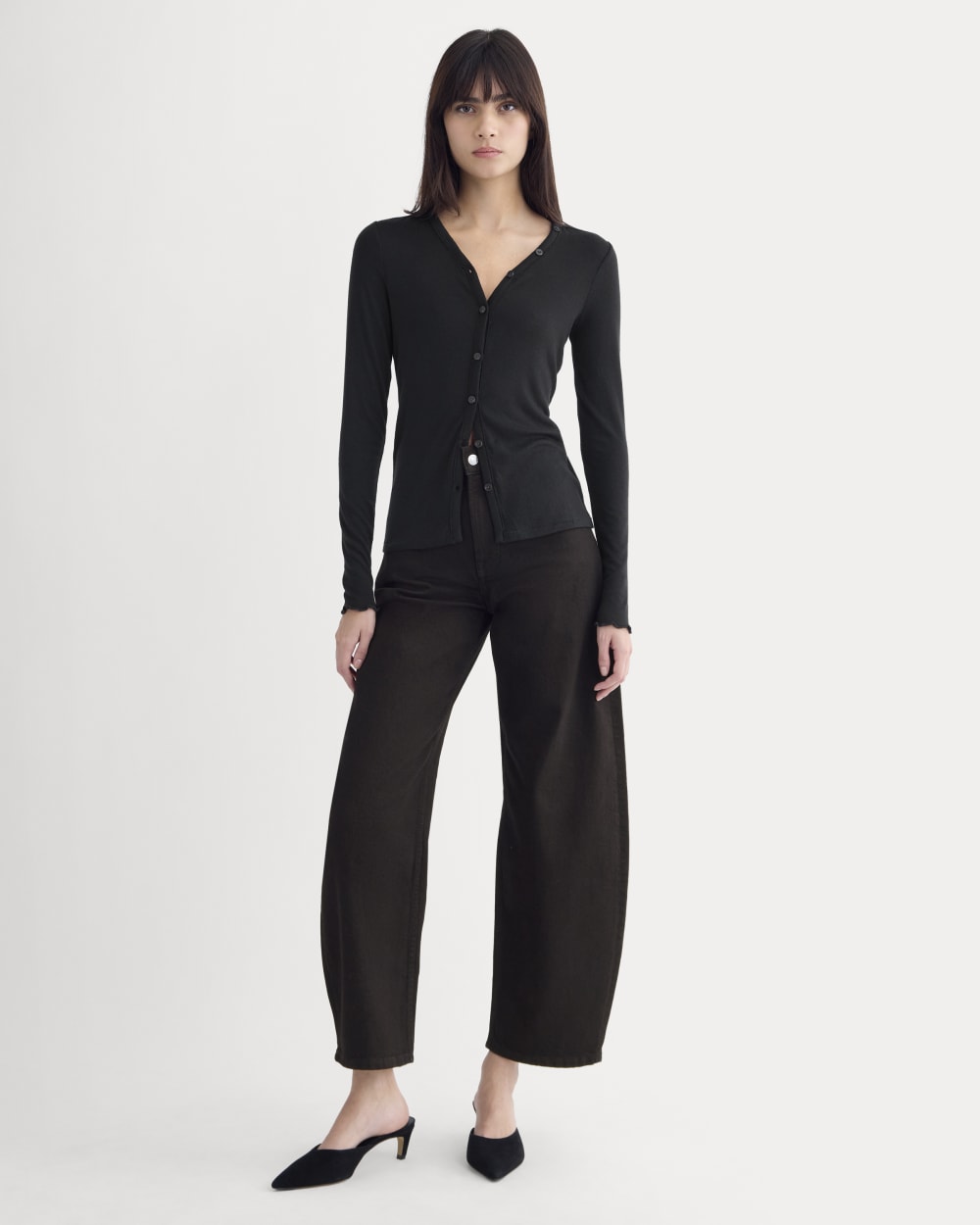 Sheer V-Neck Cardigan in Butterluxe | Black - Image 3