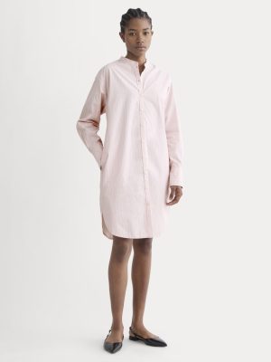 The Relaxed Shirt Dress in Ultrasoft Cotton | Pink / White