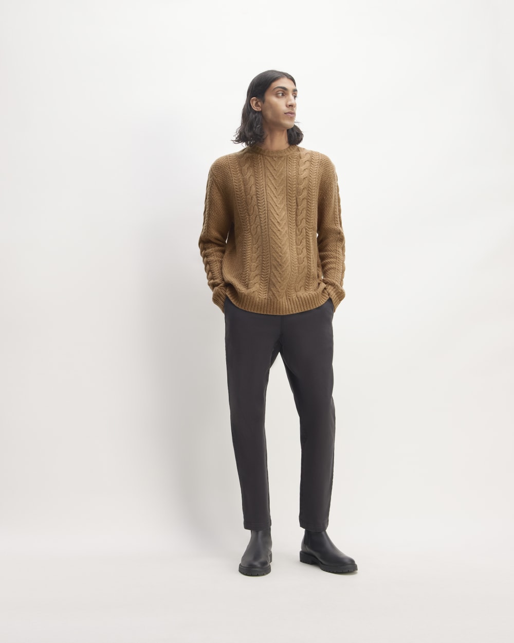 The Felted Merino Cable-Knit Crew | Deep Camel - Image 3