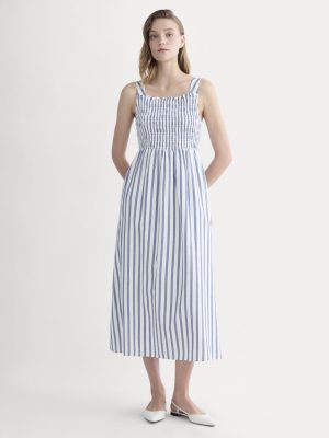 The Gauze Smock Dress | White / Mazarine Blue