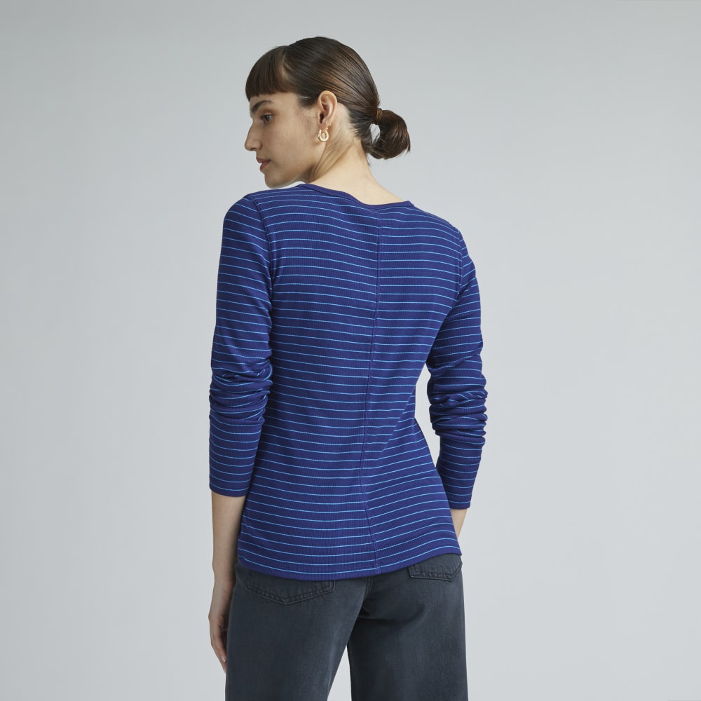 The Pima Micro-Rib Long-Sleeve Crew | Ocean Cavern / Horizon Blue - Image 3