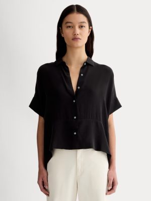 The Boxy Shirt in Washable Silk | Black