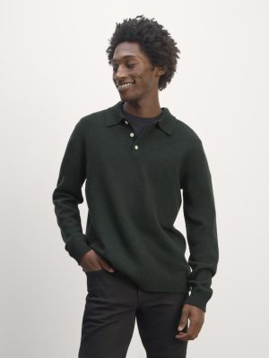 The Classic Polo in Luxe Merino | Heather Scarab Green