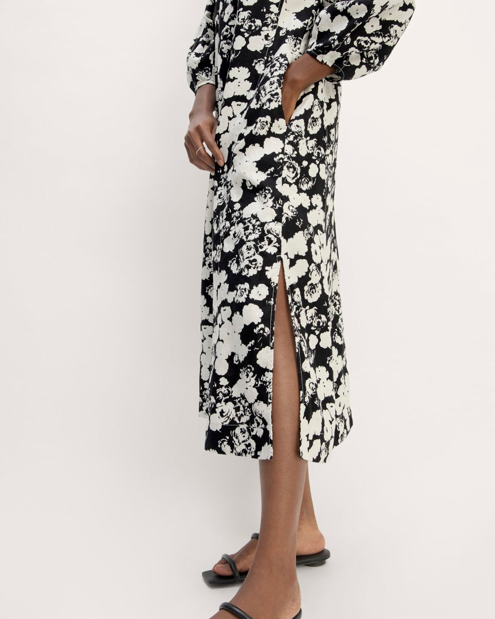 The Linen A-Line Midi Dress | Black / Bone Floral - Image 5