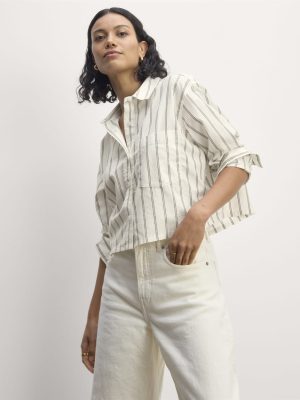 The Way-Short Shirt in Silky Cotton | Bone / Black