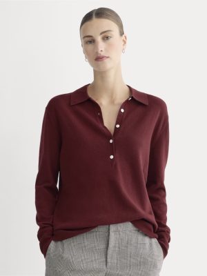 Oversized Polo Sweater in Cotton Merino | Deep Red
