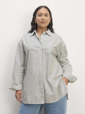 The Supima® Cotton Boyfriend Shirt | White / Moss Green
