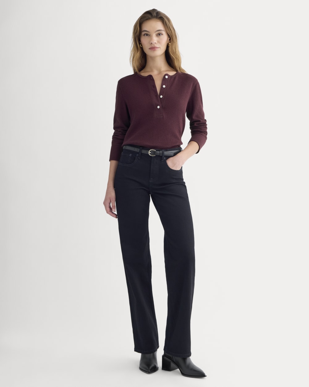 Boxy Henley in Cozy Waffle | Heathered Port Royale - Image 3