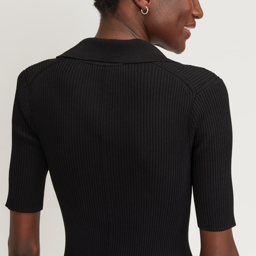 The Ribbed Short-Sleeve Polo Dress | Black - Image 5