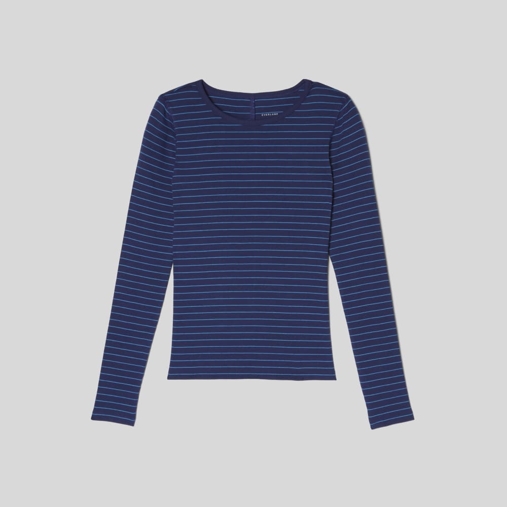The Pima Micro-Rib Long-Sleeve Crew | Ocean Cavern / Horizon Blue - Image 2