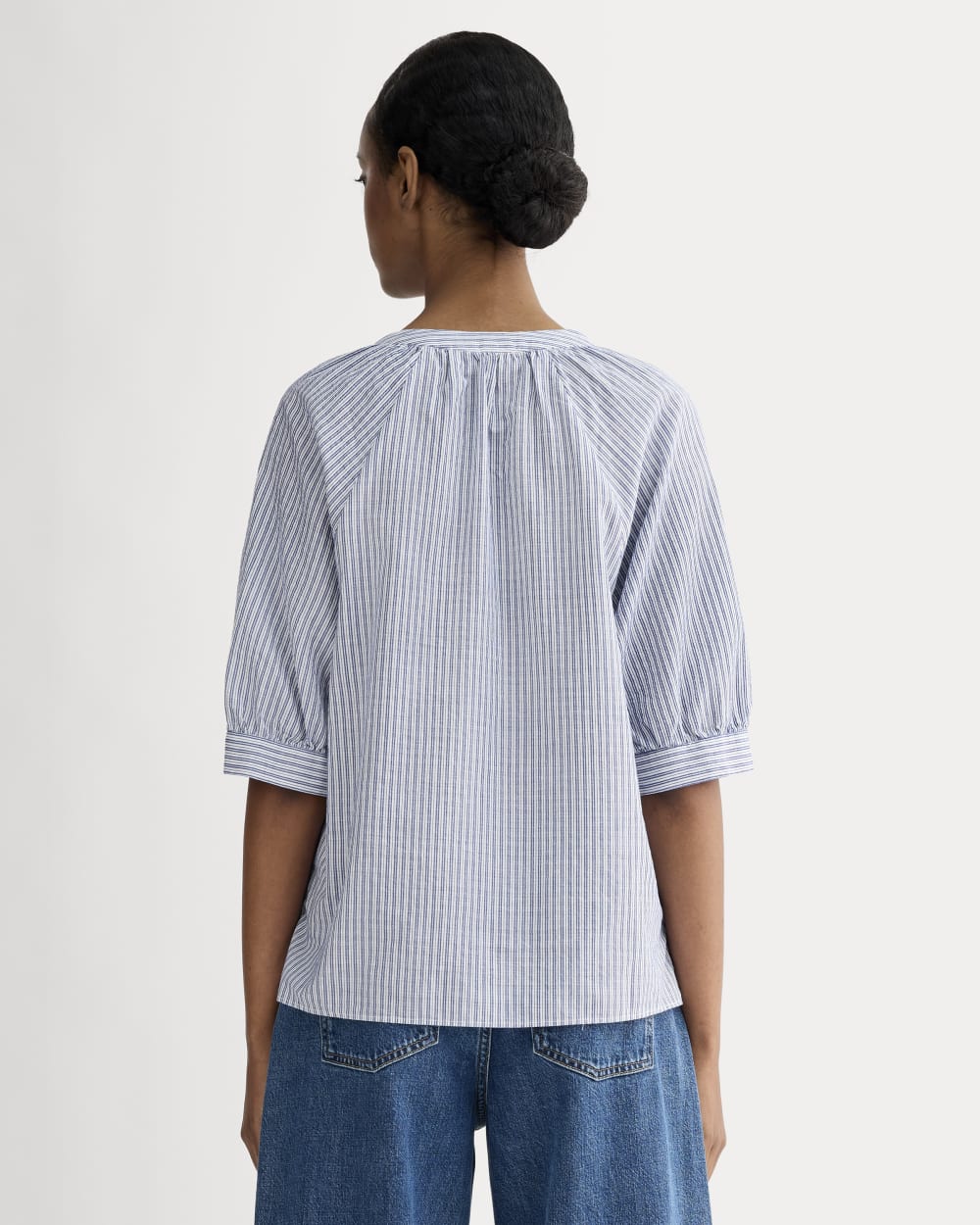 The Gauze Gathered Top | Mazarine Blue / Optic White - Image 5