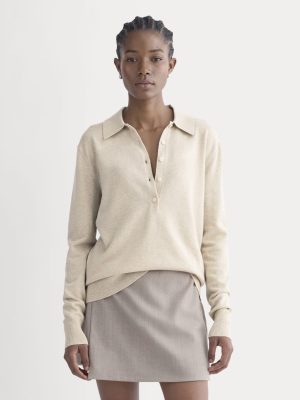 Oversized Polo Sweater in Cotton Merino | Heather Barley