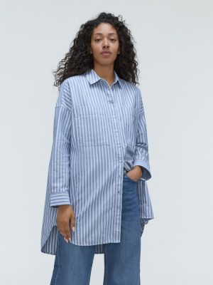 The Way Long Oxford Shirt | Lapis Blue / Bright Jade / Optic White