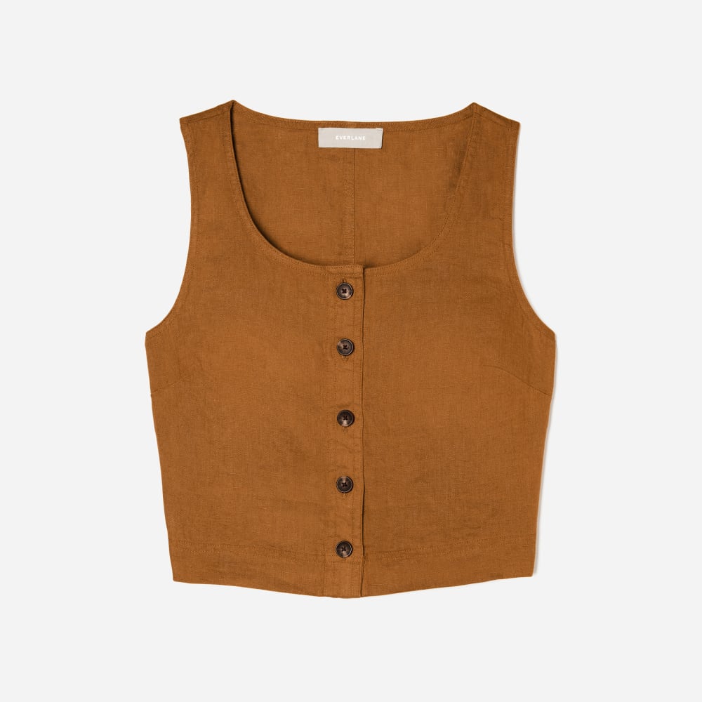 The Linen Button-Front Crop Tank | Tawny Brown