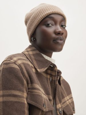 The Cashmere Fine Rib Beanie | Heathered Woodsmoke
