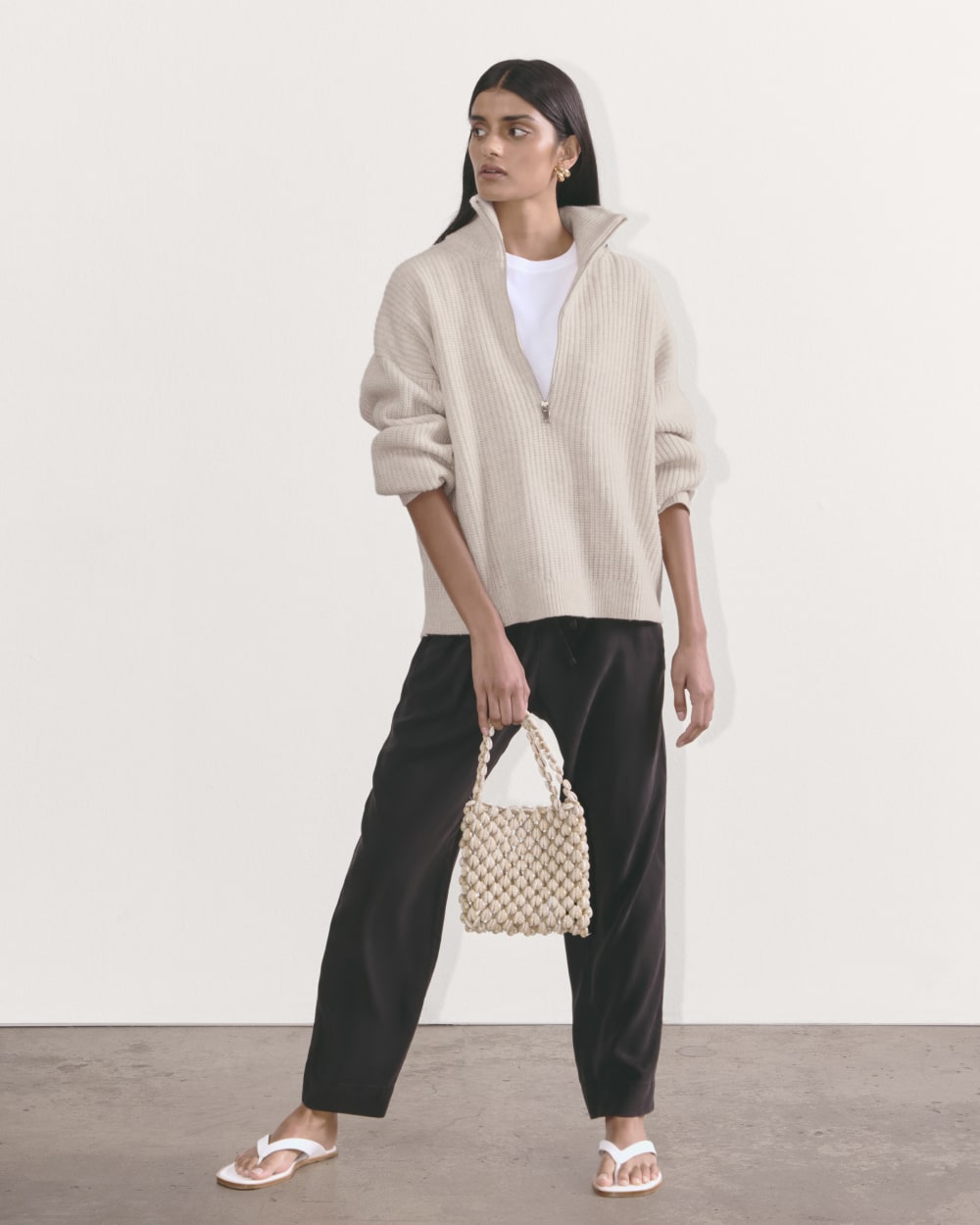 The Half-Zip Sweater in Luxe Merino | Heathered Oat - Image 4