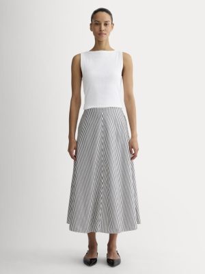 The Midi Skirt in Ultrasoft Cotton | Optic White / Black