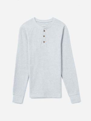 The Waffle Long-Sleeve Henley Tee | Heathered Light Grey