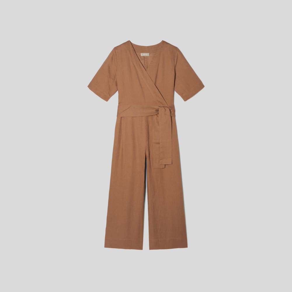 The Wrap Jumpsuit in Linen | Carob Brown - Image 2