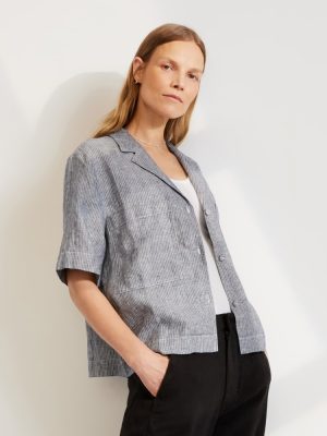 The Linen Workwear Shirt | Canvas Tan / Navy