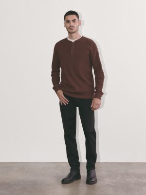 The Waffle Long-Sleeve Henley | Dark Mahogany