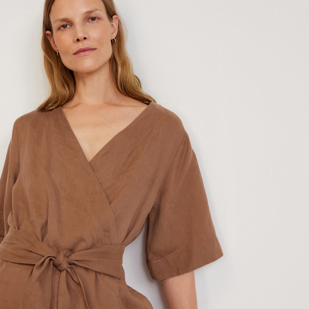 The Wrap Jumpsuit in Linen | Carob Brown - Image 4