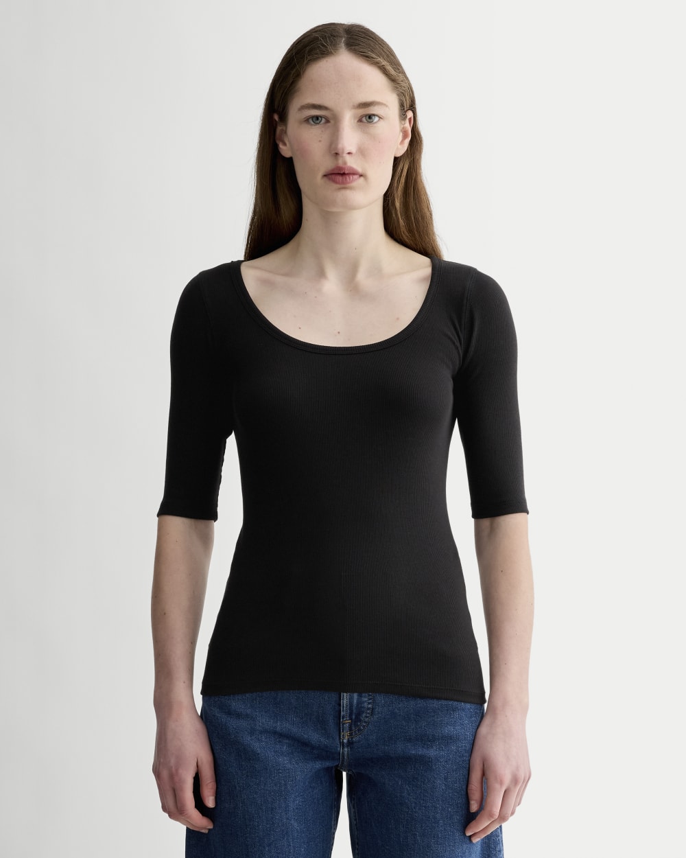 The Luxe Rib Scoop-Neck Tee | Black