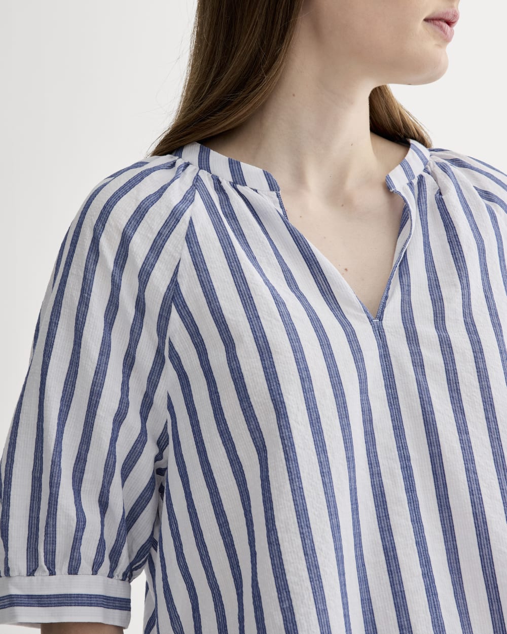 The Gauze Gathered Top | White / Mazarine Blue - Image 4