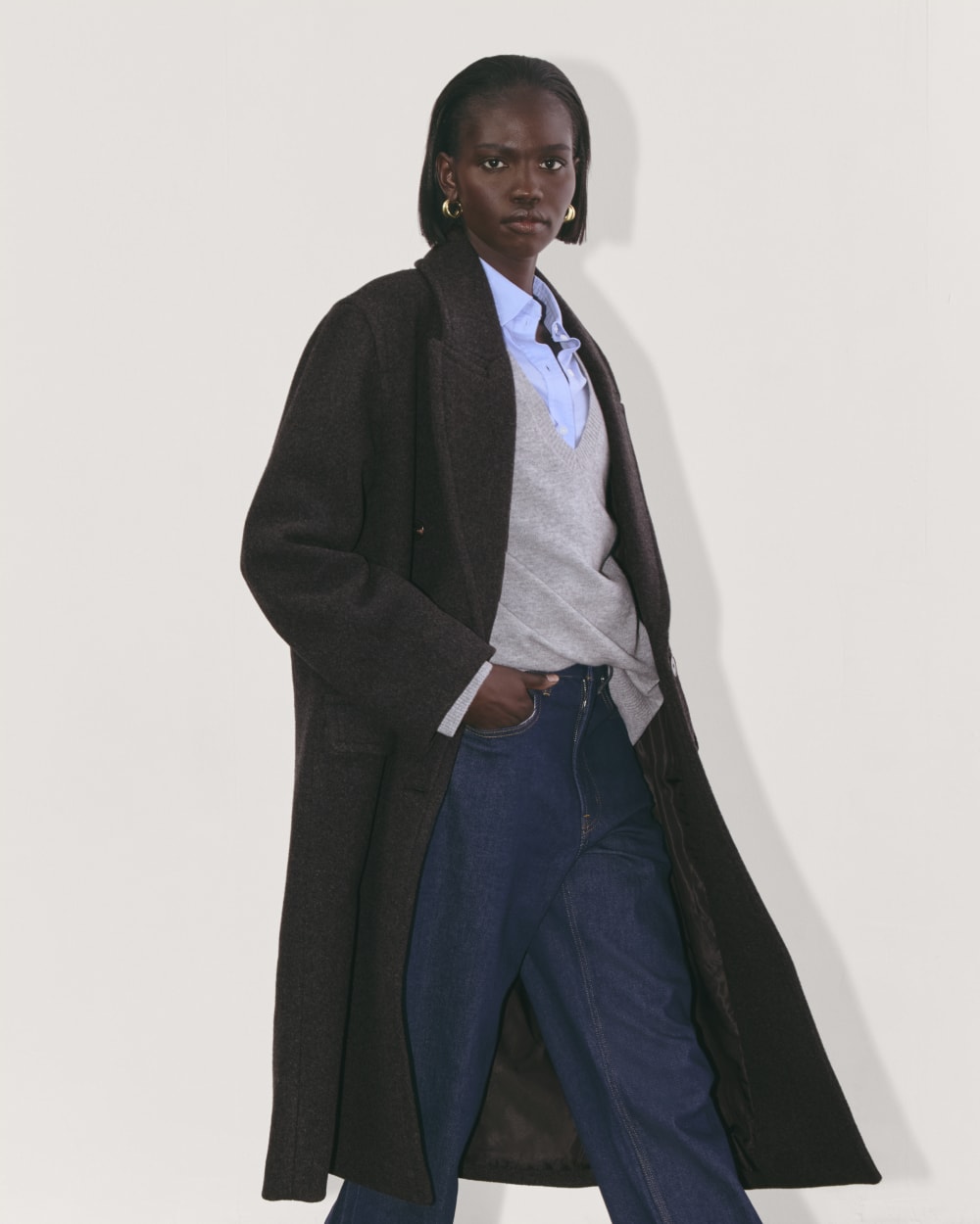 The Double-Breasted Coat in Wool | Heather Charcoal - Image 5