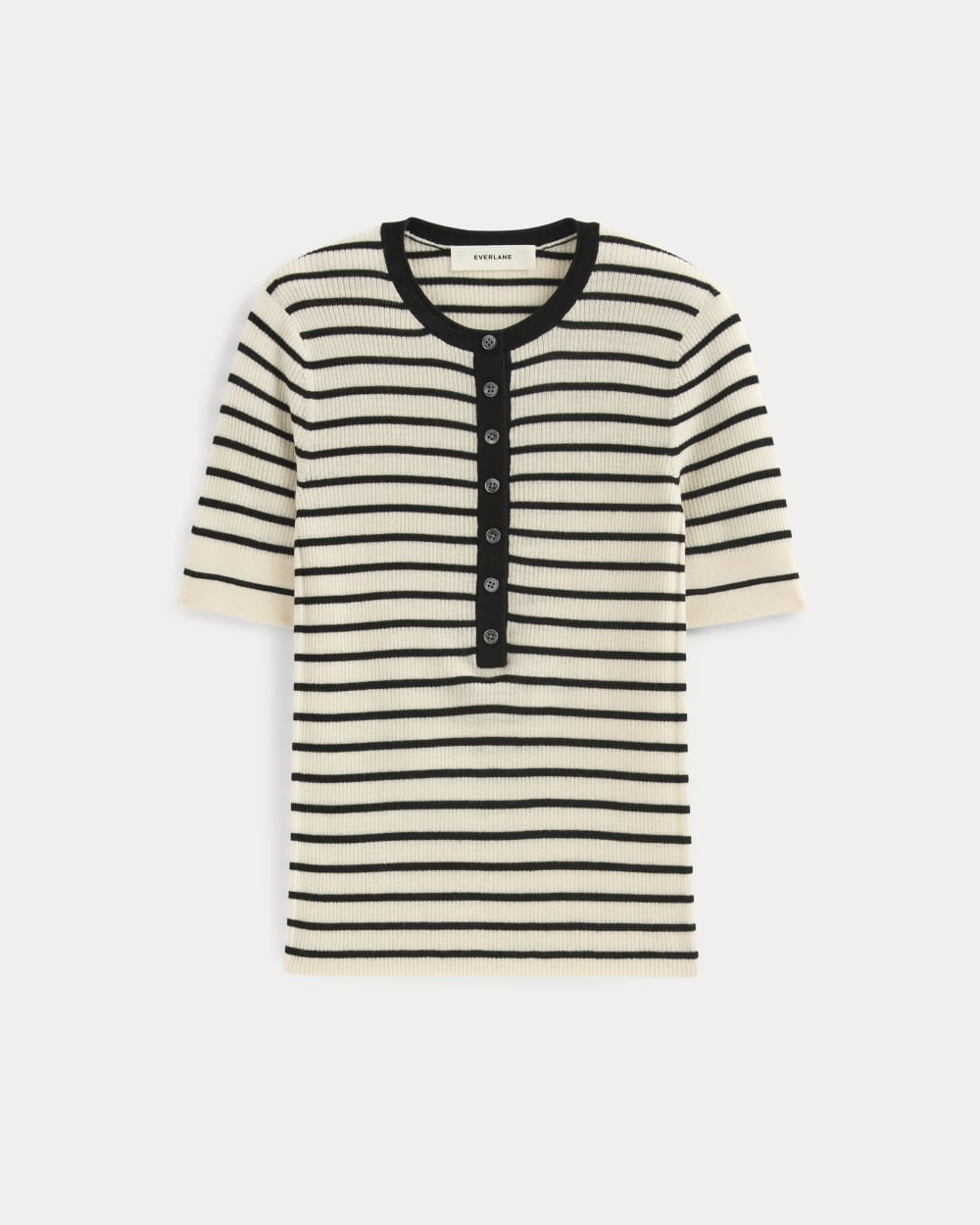 The Short-Sleeve Henley in Ultrasoft Merino | Parchment / Black - Image 2